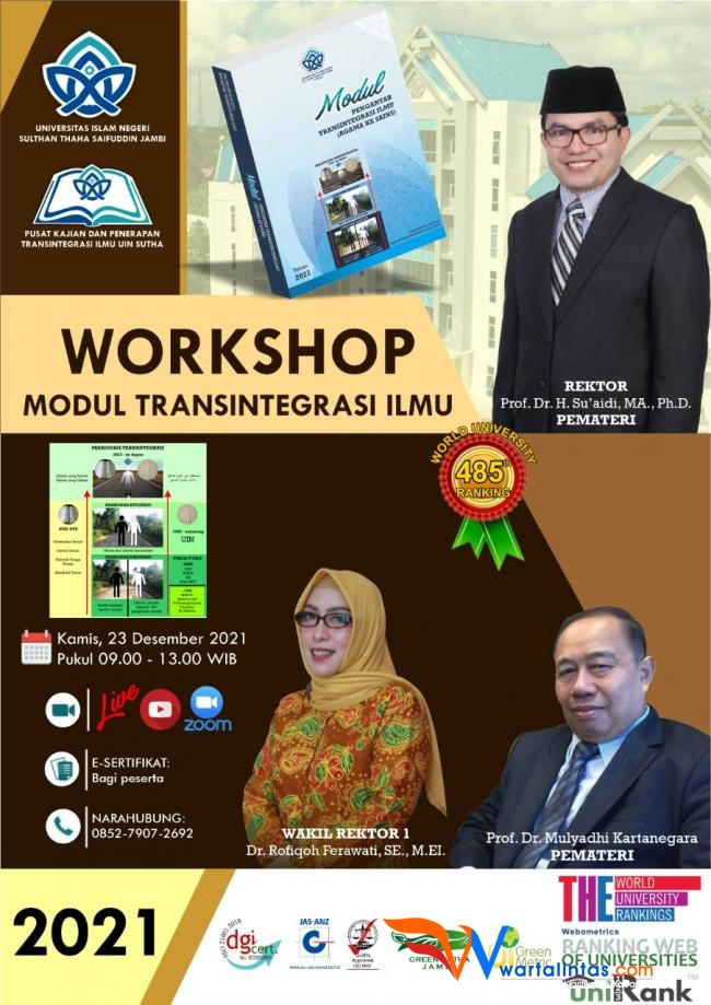 Workshop Modul,Pusat Kajian Transintegrasi Ilmu UIN SUTHA Jambi akan Datangkan Prof Mulyadi Kartanegara 
